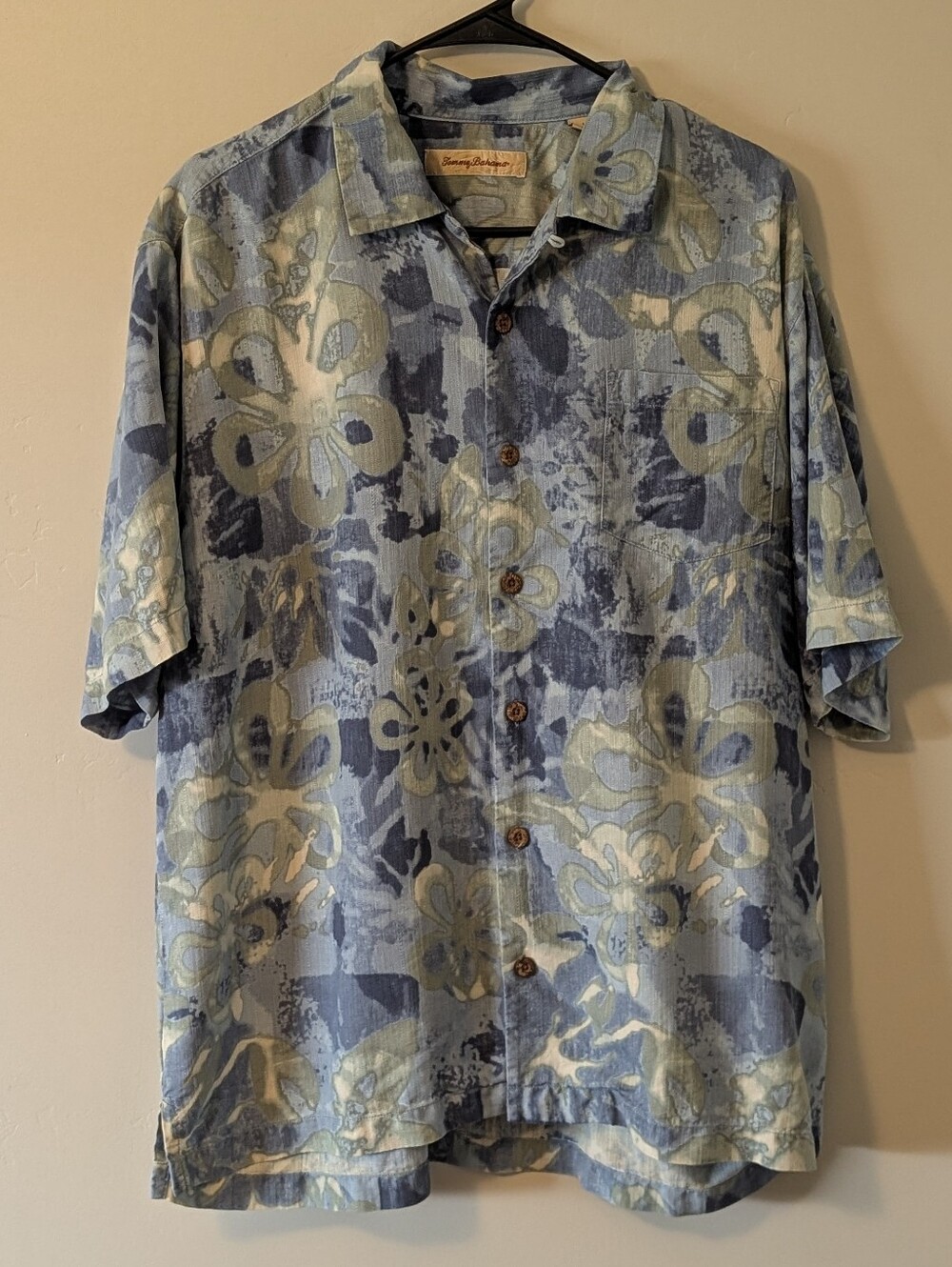 Tommy Bahama Blue Abstract Watercolor Silk Camp Shirt L